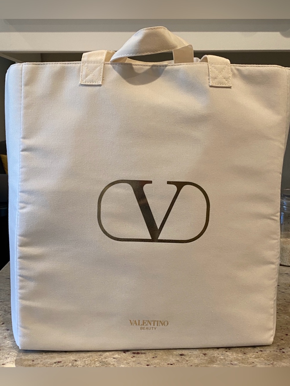 Valentino Beauty Eco Friendly Cream Canvas Tote with Gold V Logo NWOT. 💗💗